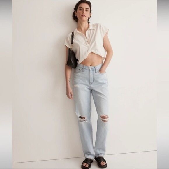 Madewell NWT Slouchy Boyjean Size 33 in Wrightlane Wash in Ripped Edition - Picture 1 of 11